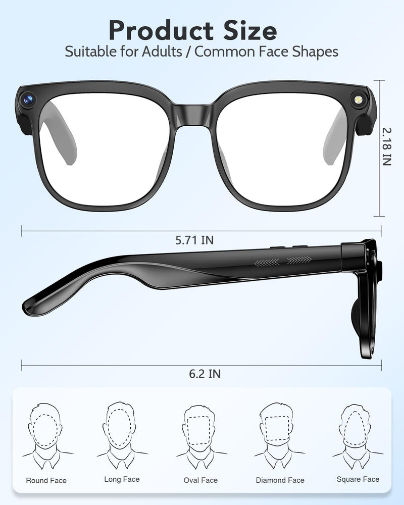 CJkao Smart Glasses with Camera, Bluetooth Music & Call, 800W HD Camera Glasses, 1080P Video Recording, Built-in ChatGPT Voice Assistant Control for Men Women(White)
