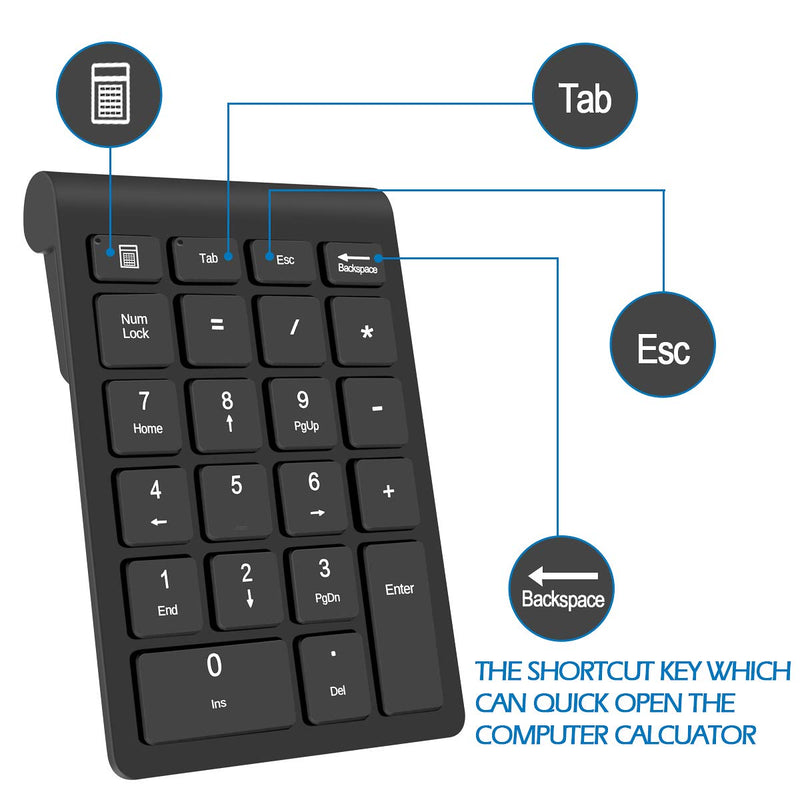 [AUSTRALIA] - Wireless Number Pads, Numeric Keypad Numpad 22 Keys Portable 2.4 GHz Financial Accounting Number Keyboard Extensions 10 Key for Laptop, PC, Desktop, Surface Pro, Notebook 