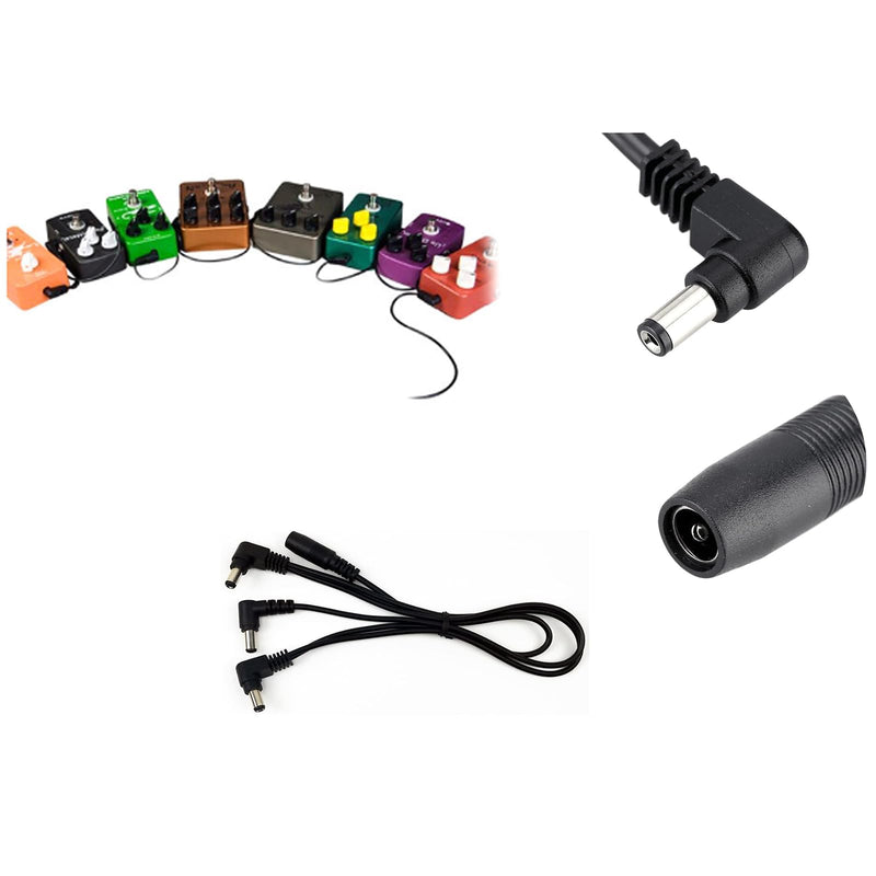2 Pcs Black 1/3 Daisy Chain Power Cord DC Elbow Three Ways Daisy Chain Power Line DC for Guitar Pedal Power Adapter