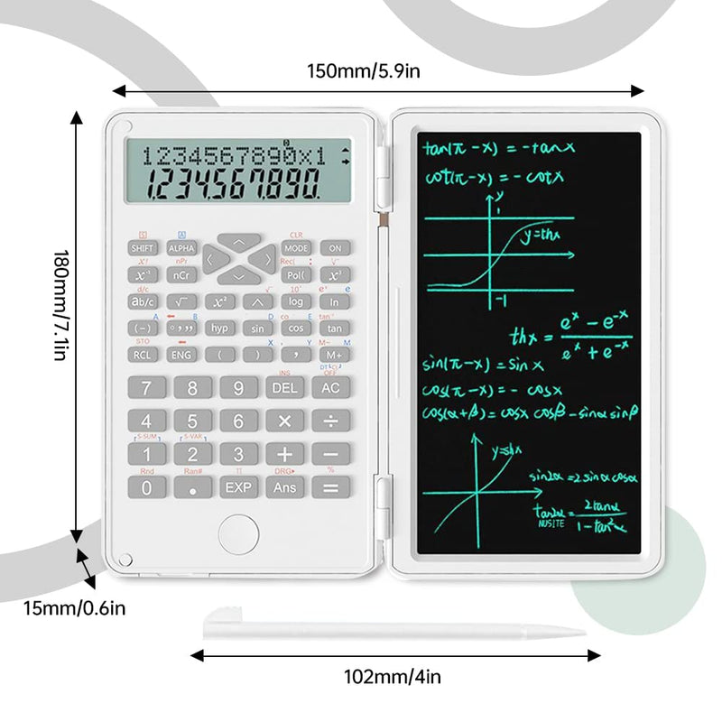 [AUSTRALIA] - 2 in 1 Scientific Calculator with Writing Tablet, Desktop Pocket LCD Science Calculator Notepad Professional Financial Calculator for Home School Office Business(White) White 