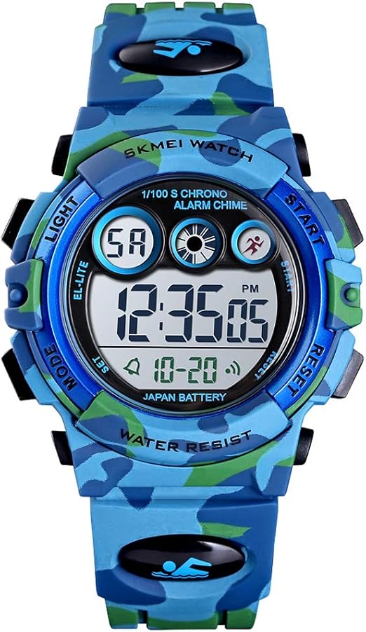 Kids Watch Sport Multi Function 30M Waterproof LED Alarm Stopwatch Digital Child Wristwatch for Boy Girl Light Blue Camouflage