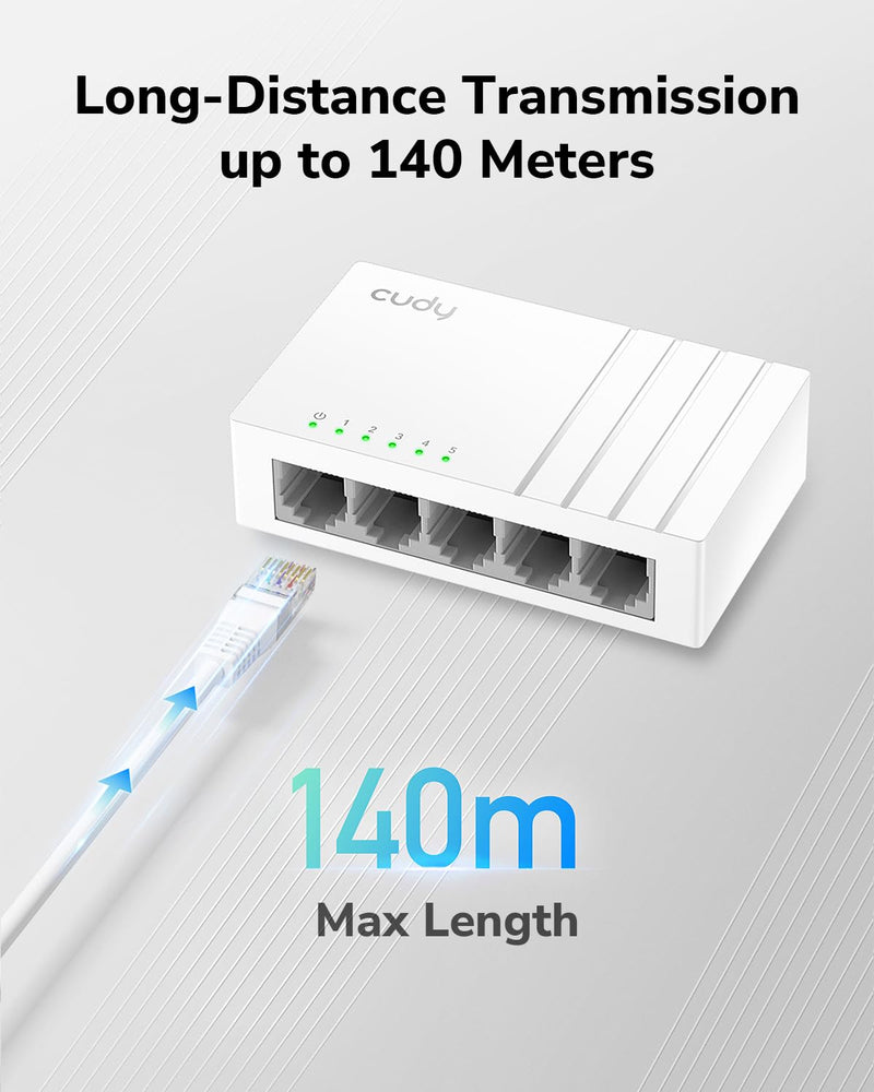 Cudy 5-Port Gigabit Ethernet Network Switch, USB-C Power Input, GS105U | 5x GbE, Type-C powered, plug & play, auto-negotiation, auto MDI/MDI-X, jumbo frame, QoS, silent plastic body, ultra-slim