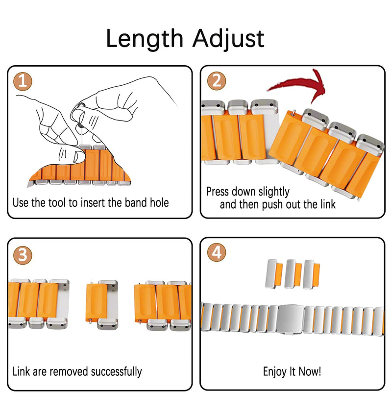 Titanium Garmin QuickFit Watch Band, Silicone Lined, Deployment Clasp | MaKTech Lightweight Bracelet, DLC Scratch-Resistant, Deployment Clasp, for Garmin Watch Silver/Orange 22mm
