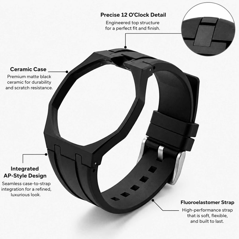 Ceramic Case and FKM Rubber Band Mod Kit Compatible with Swatch Royal Pop for Men Women Watches Replacement black