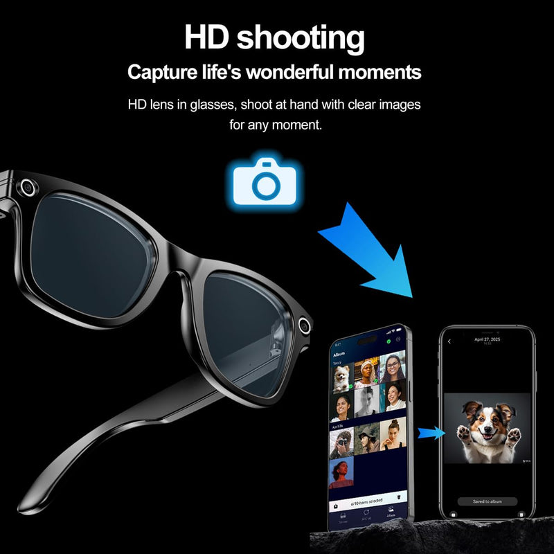 AI Smart Glasses With Camera,HD Photo & Video,Bluetooth Sunglasses Built-in Speakers,Wireless Music & Call Black