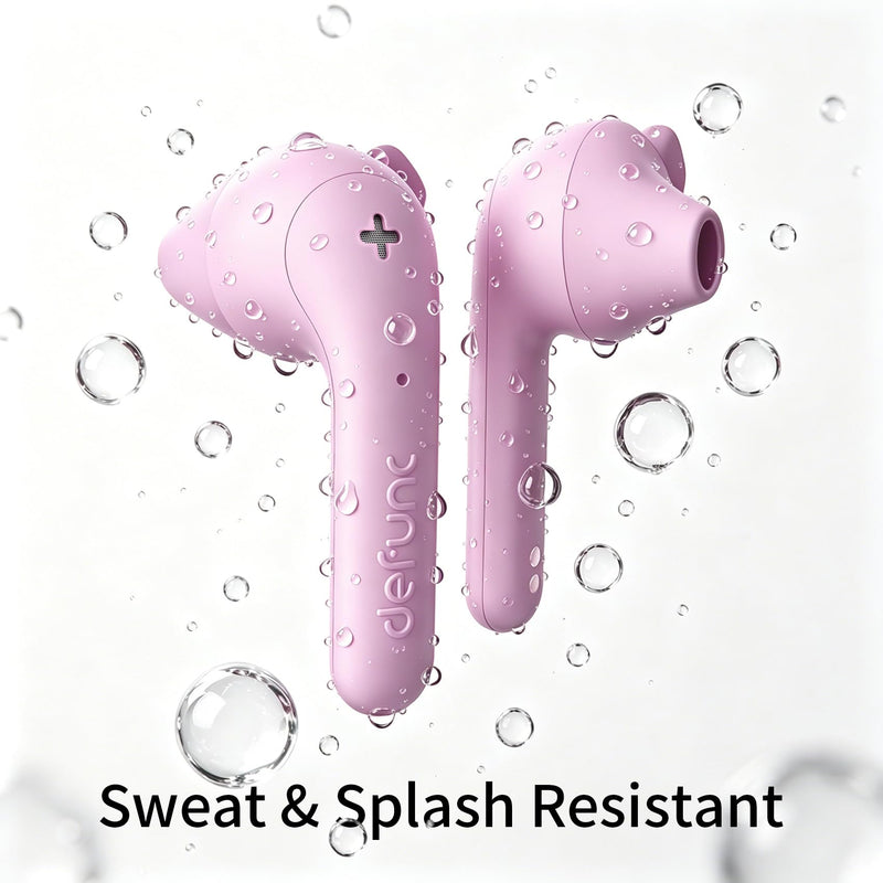 Defunc True Basic Wireless Earbuds, Bluetooth 6.0, Patented MultiTip Semi-in-Ear Design with Silicone Ear Wings, AI App Support, Quad Microphones,Waterproof, 22H Playtime, Secure Fit Earbuds (Pink) Pink