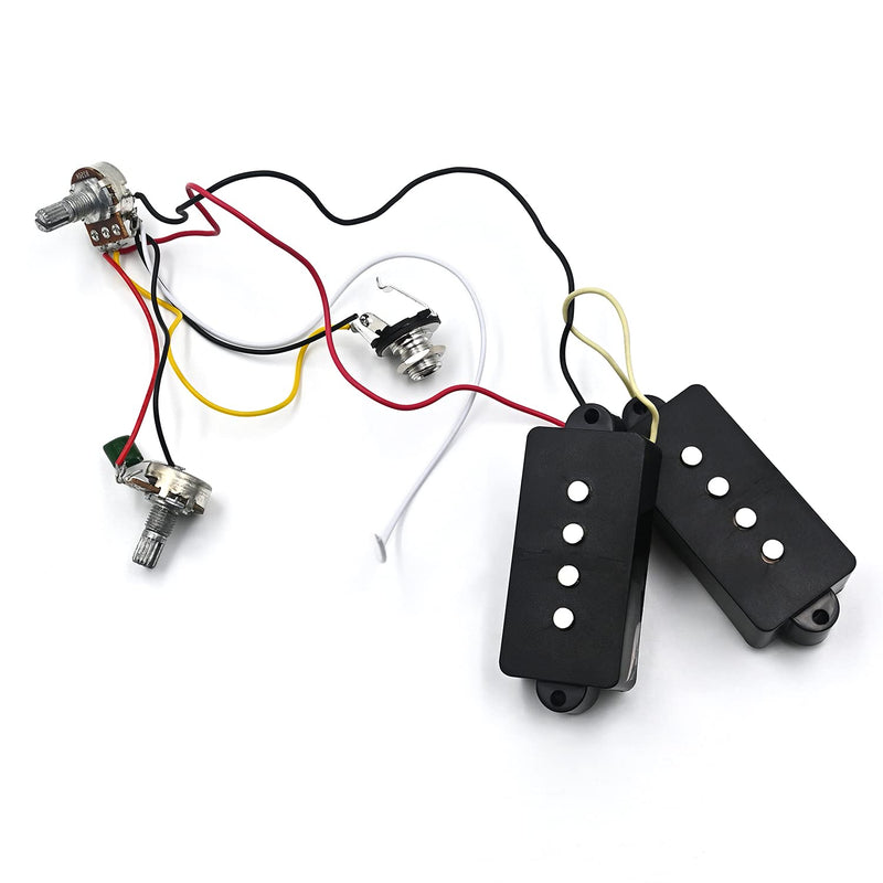 P Bass Humbucker Pickups Prewired Harness Set with 1T1V 1Jack, Variable Gauss Ceramic Traditional Precision 4 String Bass Pickups Set Compatible for PB Style Electric Bass, Black