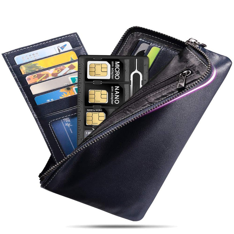 2 Packs SIM Card Holders with Tray Opener Pins, Card Storage Tool Set for Standard Micro Nano Micro-SD Memory Cards, with 3 Card Adapters and 1 Eject Pins - Black