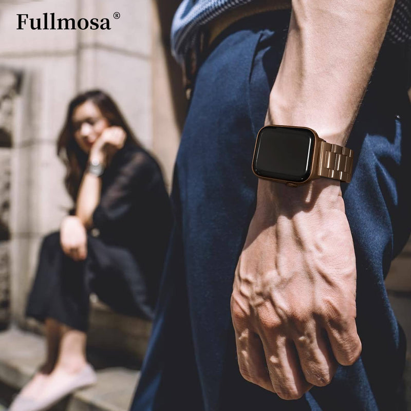 Fullmosa Compatible Stainless Steel Apple Watch Band with case 41mm/40mm/38mm Coffee Gold & Compatible Metal iWatch Band with case 41mm/40mm/38mm,Rose Gold