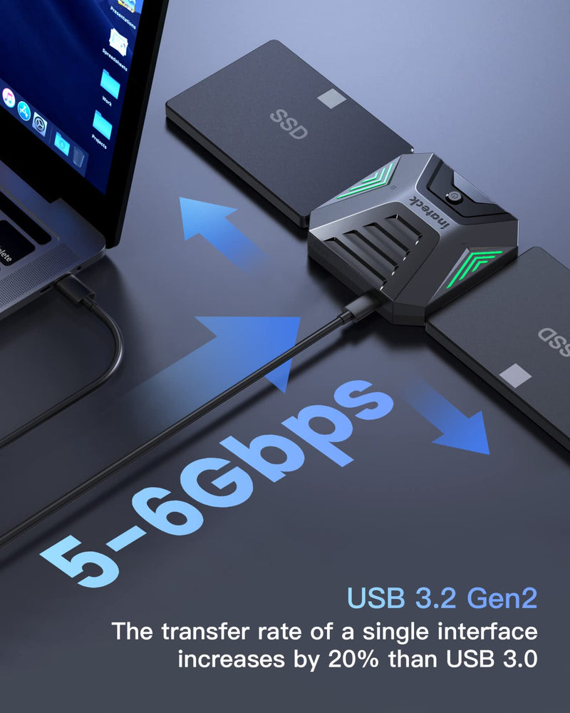 Inateck USB 3.2 Gen 2 to SATA Adapter, Disk Cloning in Software, Applicable for 2 x 2.5 Inch SSDs/HDDs