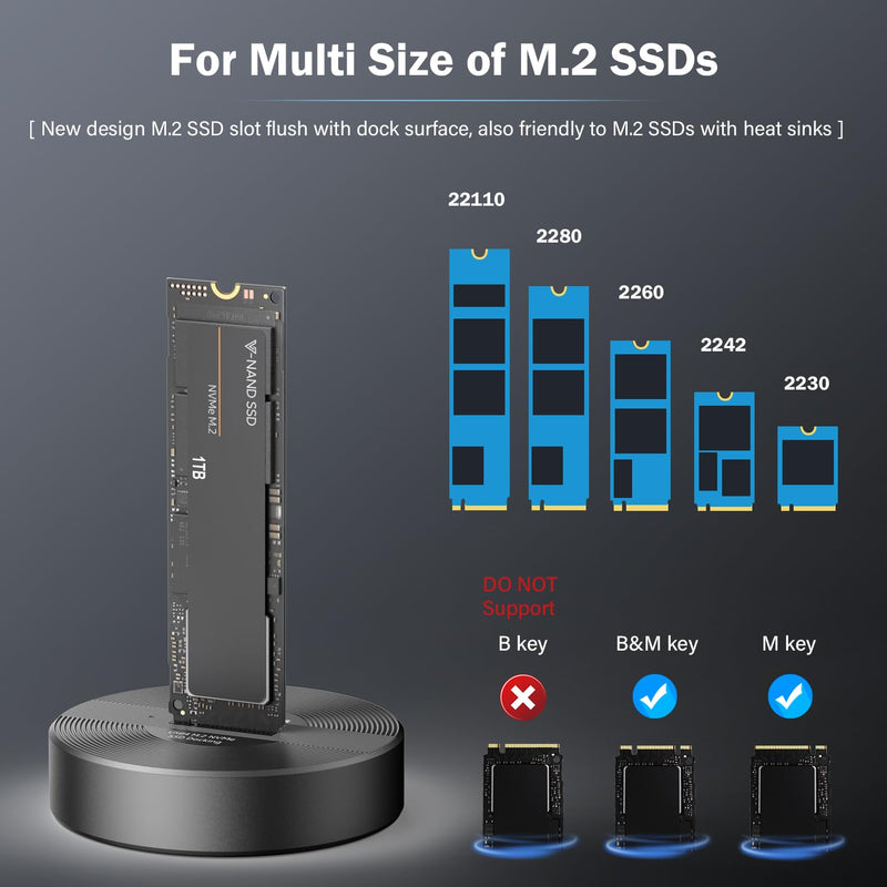 40Gbps USB4 M.2 NVMe SSD to USB C Dock M2 Reader Adapter Aluminum | M 2 M Key, B+M Key PCIE NVMe SSD Docking Station for Data Rescue, External Storage. Size for 2230-22110 Enclosure, Laptop PC Pilot C50D-R