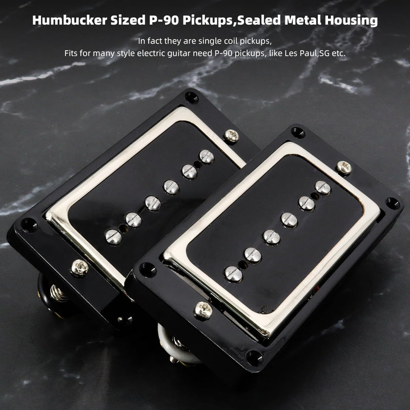 P90 Pickup Alnico 5 Single Coil Neck Bridge Pickup Set for Electric Guitar Parts Replacement(black+silver) black+silver
