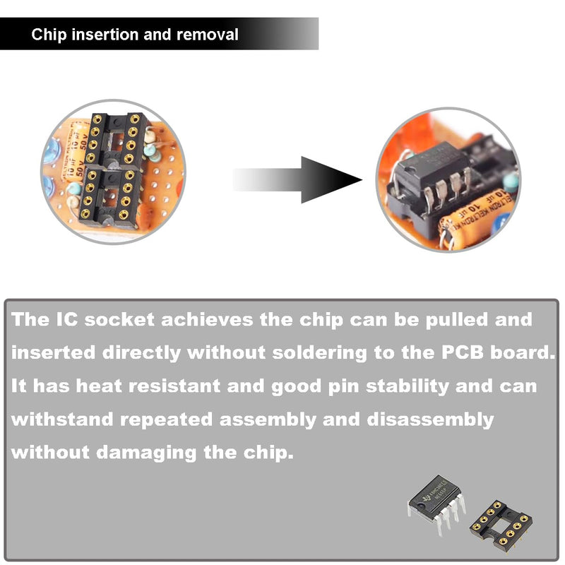 Youmile 30pcs DIP-8 IC Round Sockets, 2.54mm Pitch 8 Pin IC Socket Adapter Solder Connector Gold Plated Not Easy to Break with Tin Pin for DIY Electronics Experiment