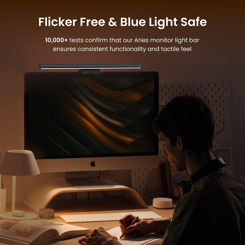 YEELIGHT Monitor Light Bar, Computer Monitor Lamp for Home Office Gaming, 250LM No Glare Eye-Care LED Screen Bar, Touch Control USB Reading Desk Lamp with Stepless Dimming for Flat & Curved Monitor A Dark Gray