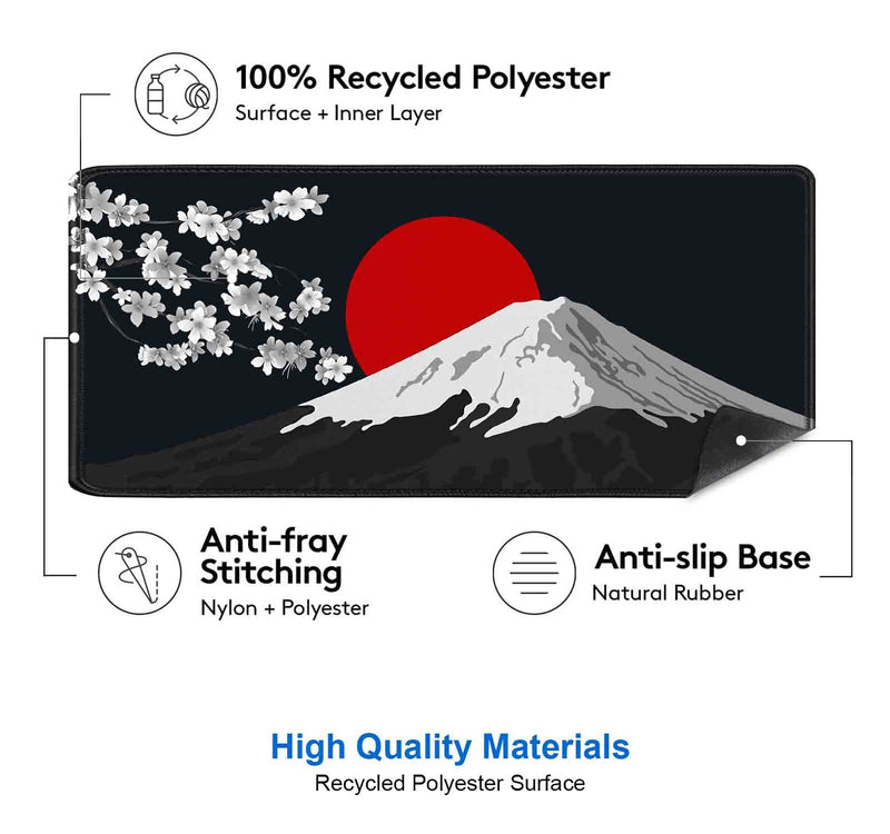 IMAYONDIA Japan Mount Fuji Large Gaming Mouse Pad (35.4x15.7 in), Extended Non-Slip Rubber Base Mousepad, Keyboard Mat Desk Pad for PC Gamer, Computer, Desktop Accessories- Black White Red Scenery Japan Mount Fuji Scenery