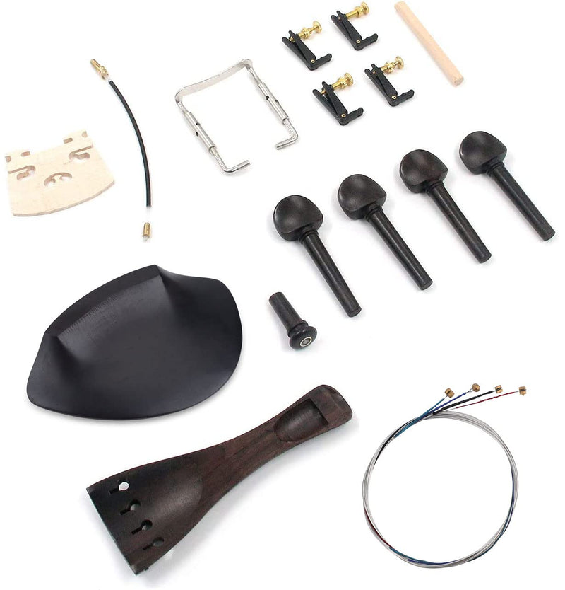 4/4 Full Size Violin Accessories Kit Bridge, Tailpiece, Tuning Pegs, Tunners, Endpin, Tailgut, String and Chin Rest 1 Set Violin Parts & Accessories Ebony