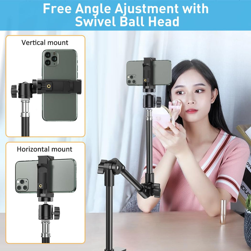 [AUSTRALIA] - KDD Webcam Stand Camera Mount with Phone Holder, 22 Inch Foldable Flexible Gooseneck Cell Phone Clamp & Table Projector Mount, for Logitech C922 C930e C920S C920 C960 Brio 4K, Gopro Hero 8 7 6 5 Large 