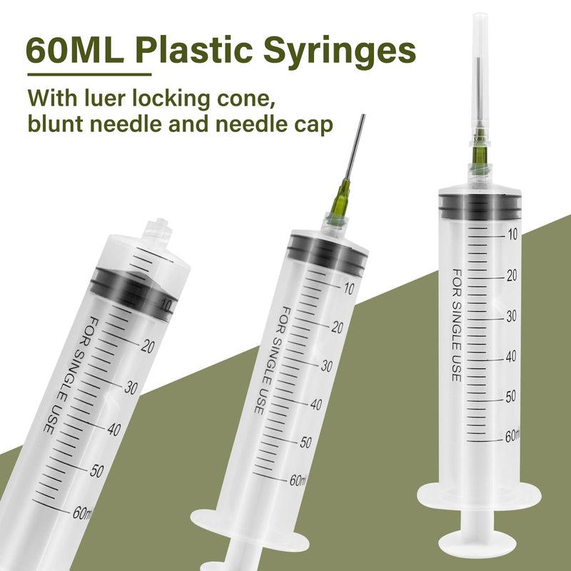 60 ml Plastic Syringe, Pack of 6 Syringes with Needle, Reusable Dosing Syringe, Syringe with 6 Needle Caps, Syringes for Scientific Laboratories, Measuring Liquids Industry
