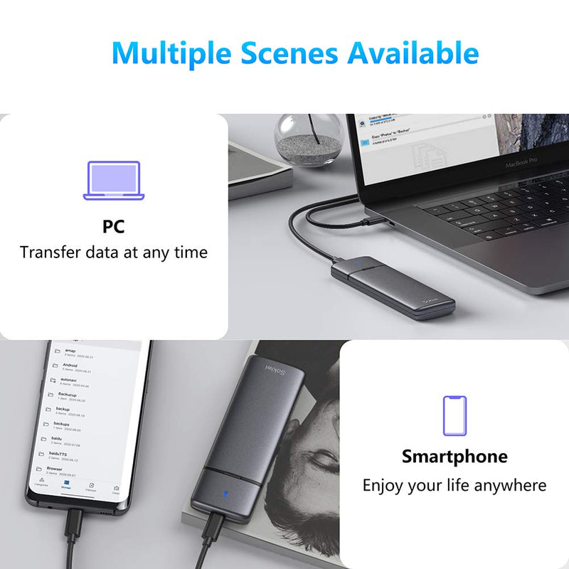 M.2 NVMe SATA SSD Enclosure Adapter Tool-Free, USB 3.2 Gen2 10Gbps External NVMe to USB PCI-E 6Gbps SATA M-Key / B+M Key, NVMe Reader Support UASP Trim for SSDs 2230/2242/2260/2280 SKUD0501-US