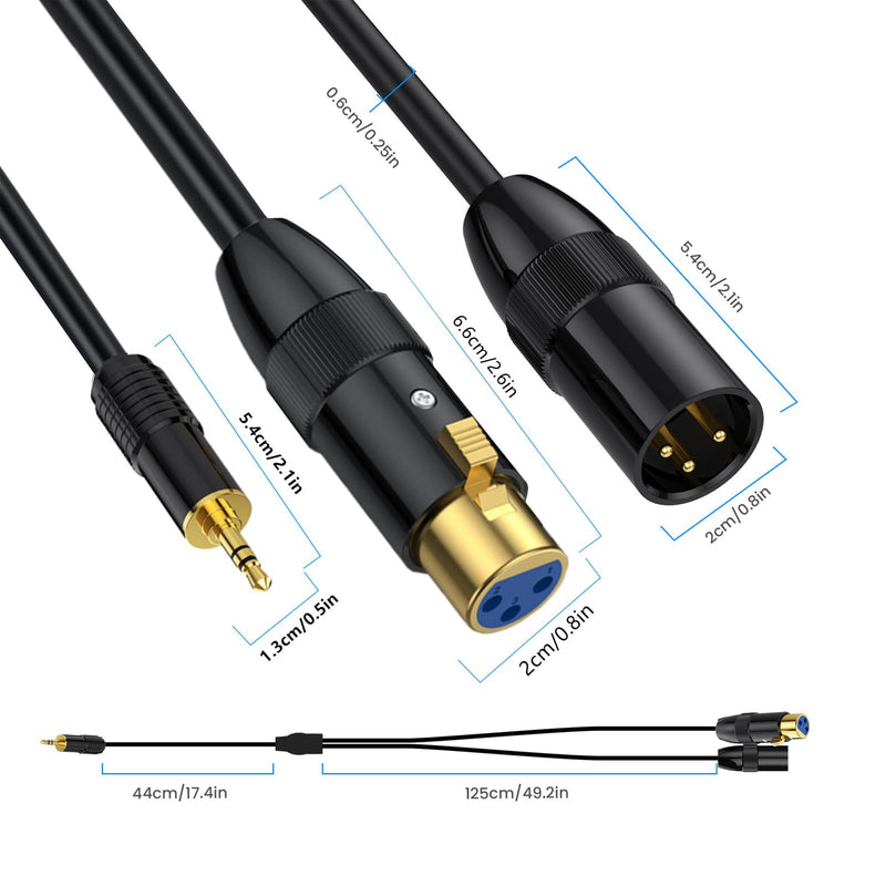 MOTONG XLR to 3.5mm Splitter Cables, TRS Stereo Male to Two XLR Male+ Female Interconnect Audio Microphone Cable, Y Splitter Adapter Cable 0.5M (Male to Two XLR Male+ Female)