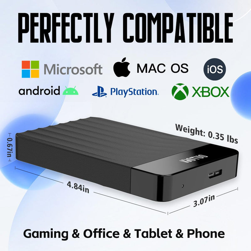 YOTUO 500GB External Hard Drive, Portable Storage Expansion HDD, USB 3.0 & USB-C for PC, Mac, Desktop, Laptop, Smartphone, PS4, Xbox One, Xbox 360, Office & Game Black 500 GB