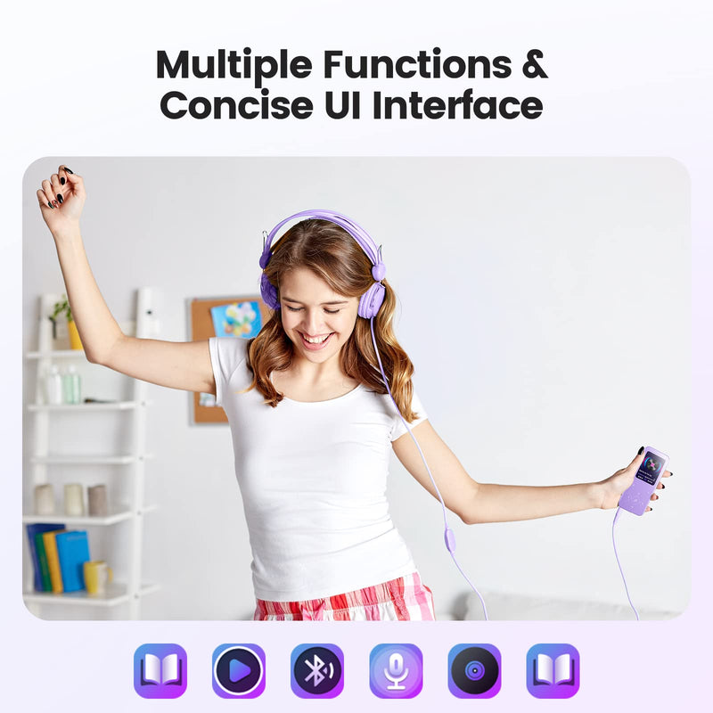[AUSTRALIA] - 32GB MP3 Player with Bluetooth 5.3, AGPTEK A09X 2.4" Screen Portable Music Player with Speaker Lossless Sound with FM Radio, Voice Recorder, Supports up to 128GB, Purple 