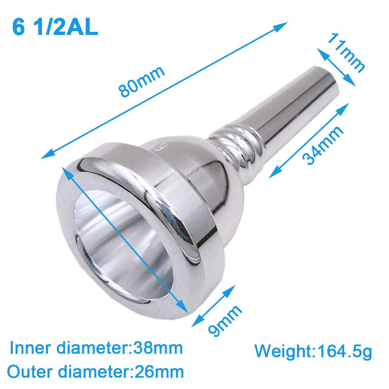 Trombone Mouthpiece，Baritone and Euphonium Mouthpiece，Silver Plated (6 1/2AL-Silver) 6 1/2AL-Silver