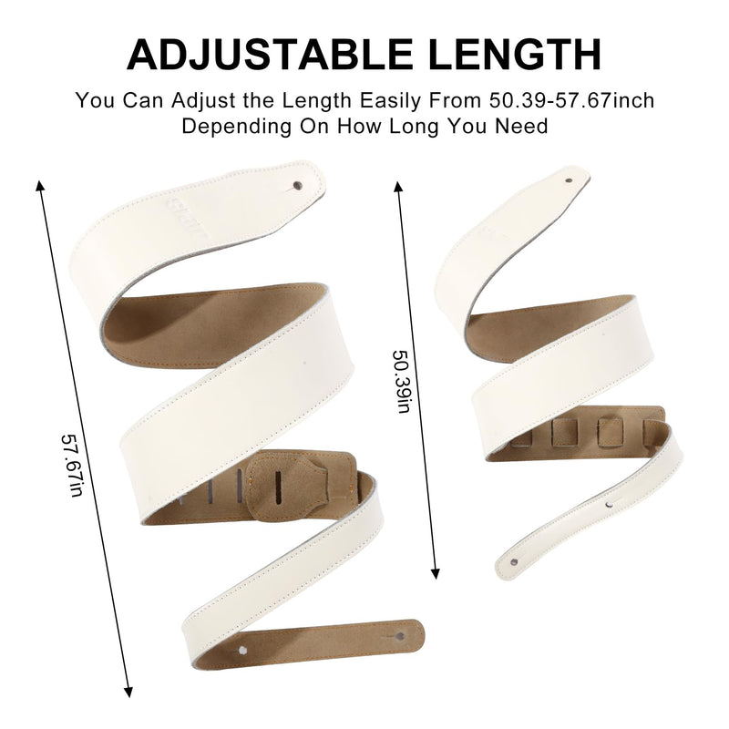 [AUSTRALIA] - Genuine Cowhide Leather Guitar Strap Soft Durable Guitar Strap for Acoustic Electric Guitar&Bass Adjustable Strap Jipis 014-white 