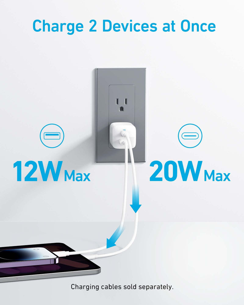 Anker (52.5W) 323 Compact Car Phone Charger and 323 (USB,Type C) 2 Port Compact Charger with Foldable Plug