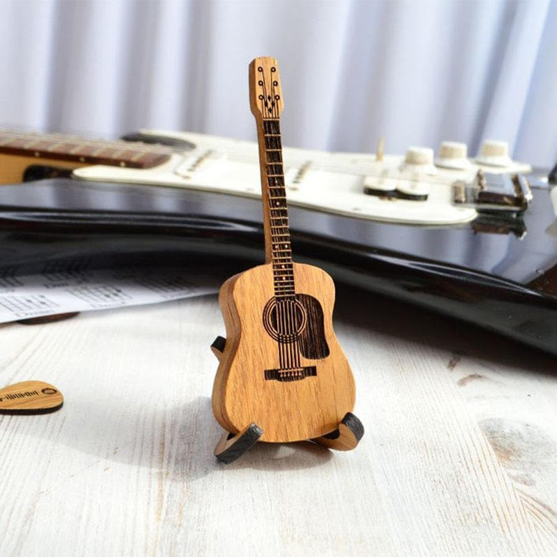 Wooden Guitar Pick Box with Stand,3PCS Unique Guitar Picks,Guitar Pick Holder Box,Musician Engraved Wooden Plectrum Case,Acoustic Guitar Box for Electric Bass Guitar Ukulele Lover
