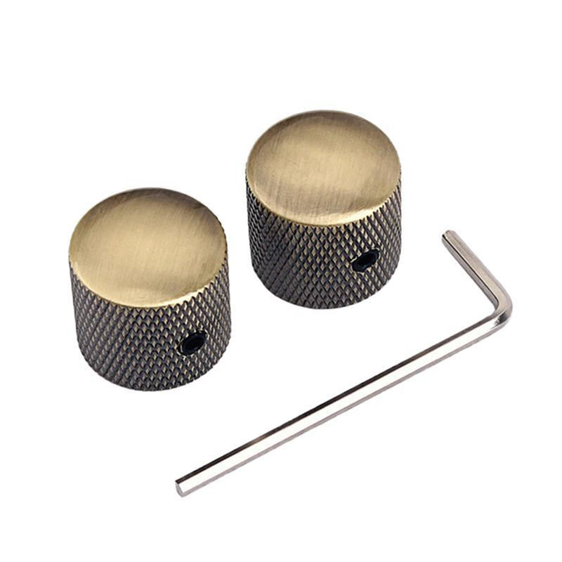 2Pcs Bronze Electric Bass Guitar Knobs Metal Volume Tone Control Knob Cap with Wrench for Electric Guitar Bass Accessories