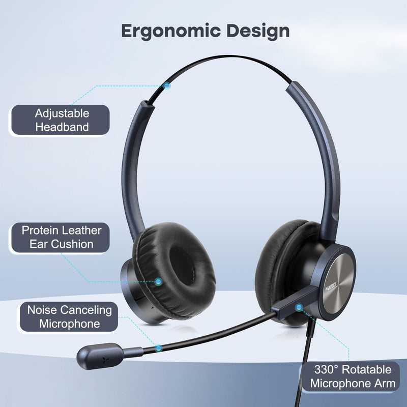 [AUSTRALIA] - MAIRDI Telephone Headset with RJ9 Jack & 3.5mm Connectors for Call Center Office Deskphone Cell Phone PC Laptop, Landline Phone Headset with Microphone Noise Canceling for Polycom Avaya Nortel Duo 