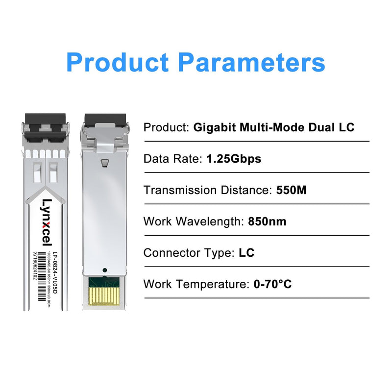 1.25G SFP Module, 1000Base-SX Multi Mode Dual LC Transceiver, 550m | 850nm MMF for Cisco, Ubiquit UniFi, TP-Link, Meraki, Intel, Mikrotik, Netgear and More, 2 Pack 550m 850nm