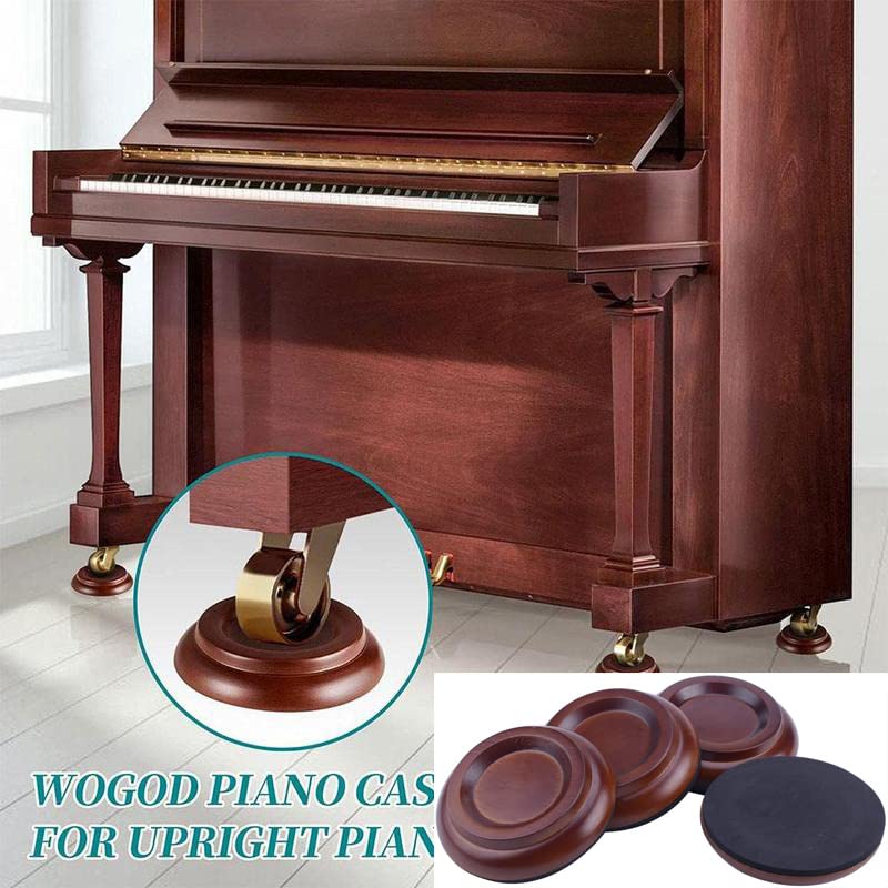 Piano Caster Cups for Upright Piano Wooden Piano Caster Piano Leg Floor Protectors with Non-Slip & Anti-Noise Foam Hardwood Floor Protectors Dark Brown 4 Pack for Upright Piano Leg