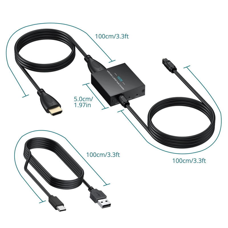 eARC Audio Extractor, HDMI ARC to Optical Adapter, 24Bit/192kHz | Converts TV eARC/ARC HDMI audio to optical output for soundbars, wireless TV headphones and home theater systems