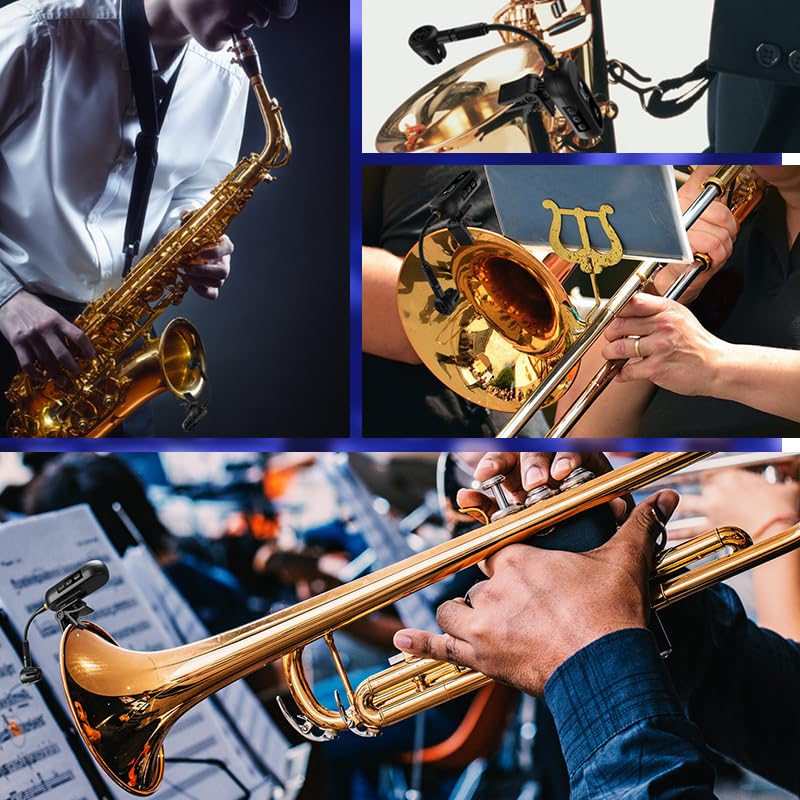 YXG Wireless UHF Saxophone Microphone System, Clip-On Instrument Microphone for Sax and Trumpet, Preset EQ & Echo Level 100 Ft Transmission Rechargeable Compact Transmitter and Receiver 8 Hours M-03
