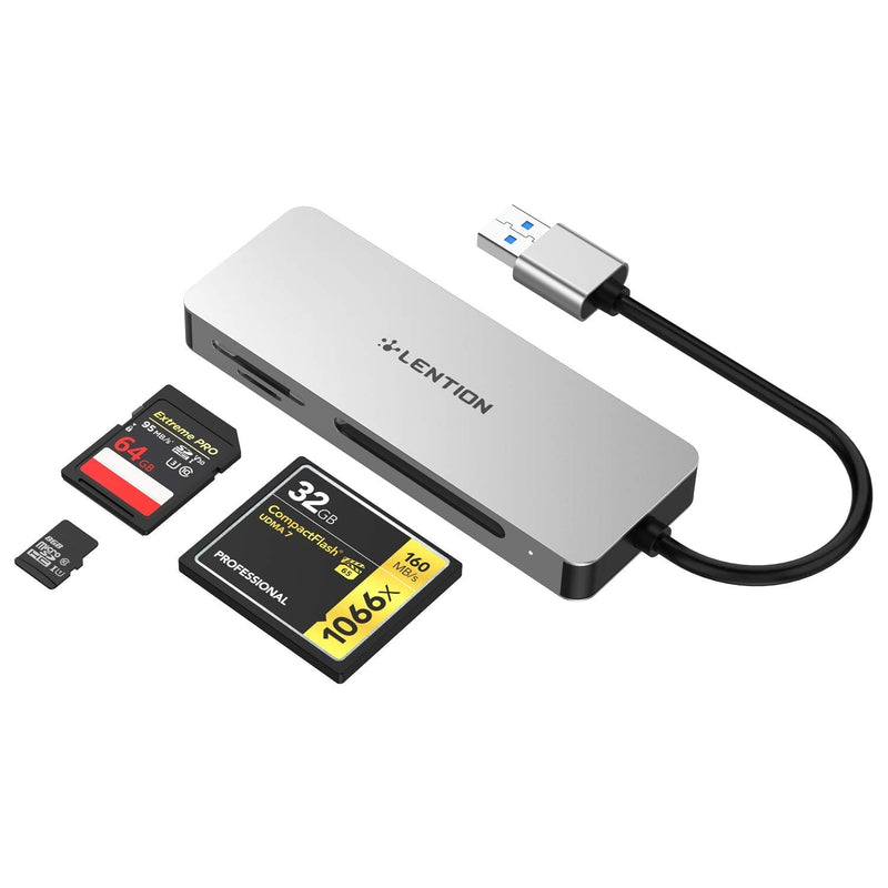 LENTION USB 3.0 to CF/SD/Micro SD Card Reader, SD 3.0 Card Adapter for SD/SDHC/SDXC/MMC/RS-MMC/Micro SD/Micro SDHC/Micro SDXC/CF Type I, Compatible Windows, MacOS, ChromeOS, More (CB-H12, Space Gray)