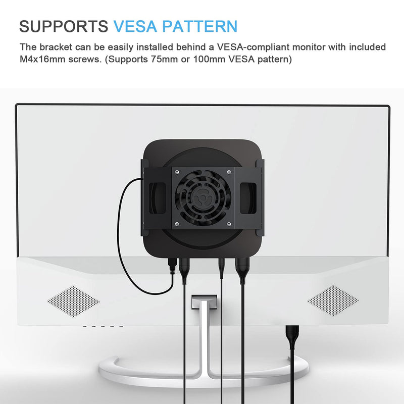 IFCASE Cooling Fan Mount for Mac mini 2010 to 2023 M2 (Black) | Behind Monitor, Under Desk, Wall Mount, VESA Holder, Anti-Scratch Pad Black