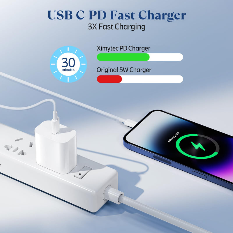 Ximytec 20W USB C Fast Charger [MFi Certified] Compatible with iPhone 14/13/ 12/11/ XS/XR/X/ 8 /iPad, 2Pack PD Type C Charger Blocks with 6FT Type-C to Lightning Cables