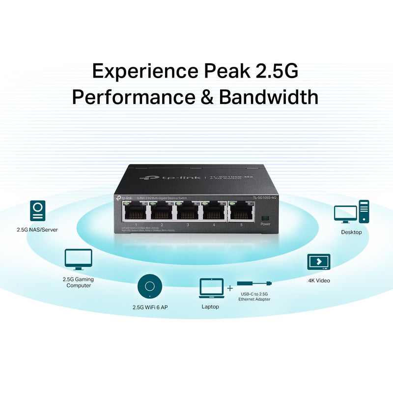 TP-Link TL-SG105S-M2, 5 Port Multi-Gigabit 2.5G Unmanaged Ethernet Switch | Ethernet Splitter, Plug & Play, Desktop/Wall Mount, Silent Operation No PoE 5 Port, 2.5G