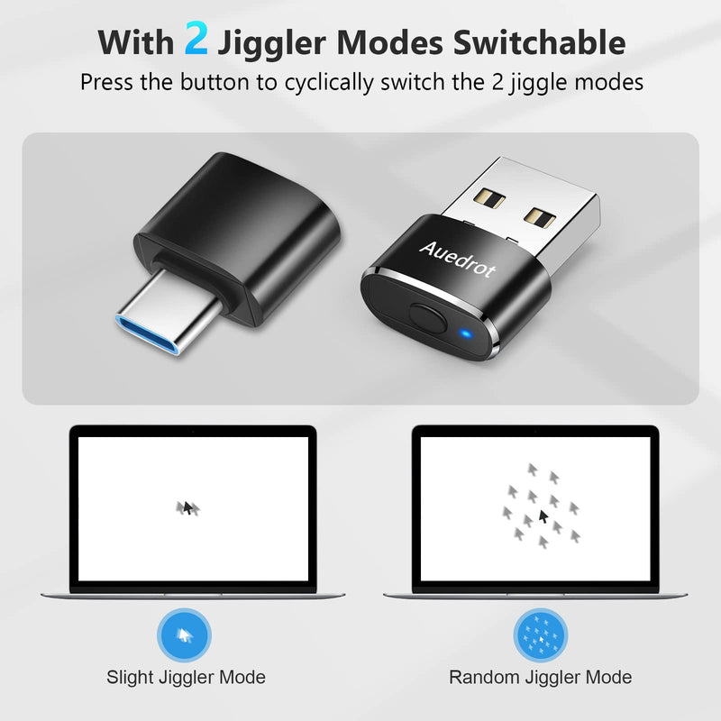 Mouse Jiggler Undetectable Metal USB Mouse Mover with Switch Button, Automatic Mini Mouse Shaker with 2 Jiggle Modes, Driver-Free, Plug-and-Play Keep Computer/Laptop Awake, with Type-C Adapter, Black