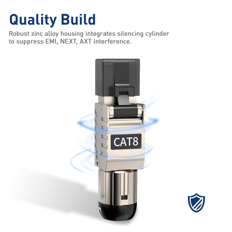 12-Pack Cat 8 RJ45 Connectors Tool Free, Cat8 Field Termination Plug Shielded RJ45 Modular Plugs for 2000MHz 2GHz 40G Double Shielded Solid LAN Cable 22AWG-24AWG 12 Pack