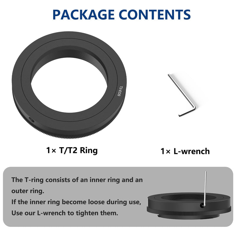 Lightdow T/T2 Mount Lens Adapter Ring for Canon EOS Rebel T3 T3i T4i T5 T5i T6 T6i T6s T7 T7i SL1 SL2 6D 7D 7D 60D 70D 77D 80D 5D II/III/IV DSLR Camera T2-Canon EF/EOS Mount