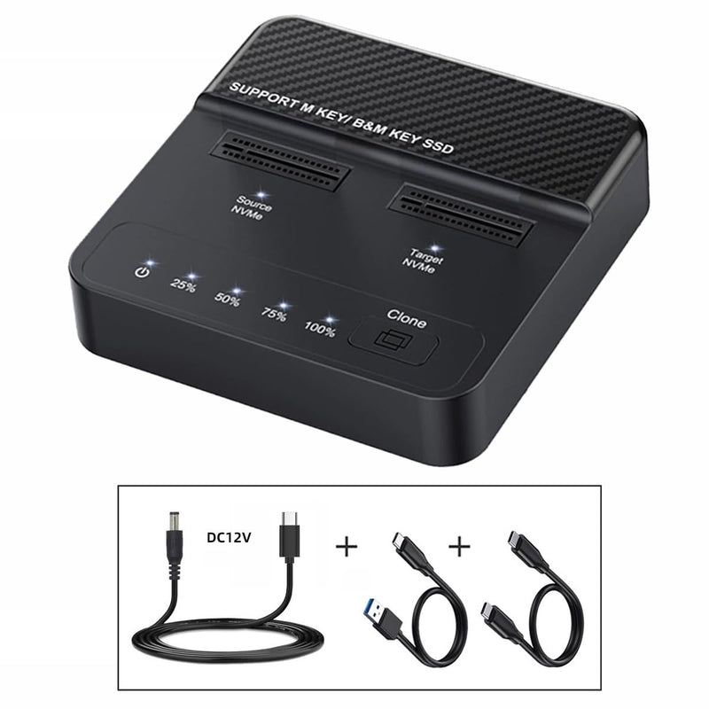 Cloner Dual-Bay NVME M.2 M-Key to USB-C Type-C One-Click Offline Clone Backup Enclosure 20Gbps Hyper Vertical Duplicator Dual SSD with Offline Cloner