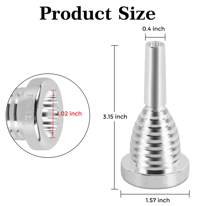 ROWELL 51D Silver Trombone Mouthpiece - Brass, Compatible with Beginners and Professionals, Modern Style, B Flat Instrument