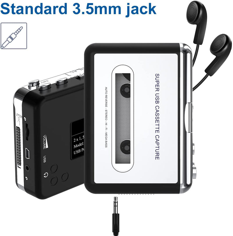 [AUSTRALIA] - Cassette Player - Compact Tape Player Portable Recorder with Earphone-Convert Audio Music Cassette to MP3 Digital, Compatible with Laptop/PC/MAC- for Entertainment, Travel, Light Sports(Silver) silver 
