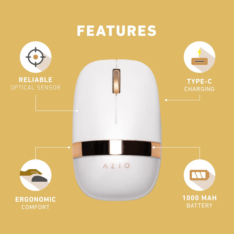 AZIO IZO Wireless Bluetooth Mouse with Round Ergonomic Form, Optical Sensor, Adjustable DPI, Rechargeable, PC & Mac - White Blossom