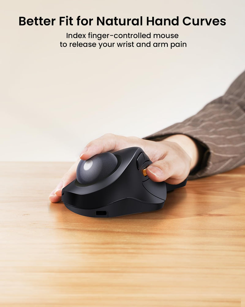 ProtoArc EM03 NL Wireless Bluetooth Trackball Mouse, Finger Control, Gray | Index-finger-controlled Design Reduces Wrist Fatigue, Connect 3 Devices Via Bluetooth/2.4G USB-A, 500mAh Rechargeable Battery