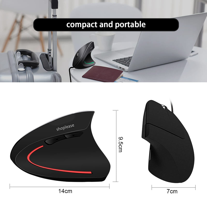 Wired Vertical Mouse, Optical Ergonomic Mouse with 4 Adjustable DPI 800/1200/2000/3200, 5 Buttons USB Computer Mouse , Better for Large and Medium Sized Hands Medium-Large