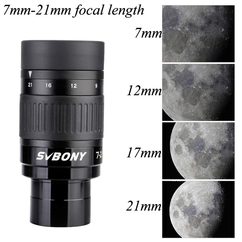 SVBONY SV135 Zoom Eyepiece, Zoom 7 to 21mm 1.25 Inch Telescope Eyepiece, 6 Element 4 Group Telescope Accessories for Astronomic Telescopes Visual 7-21mm